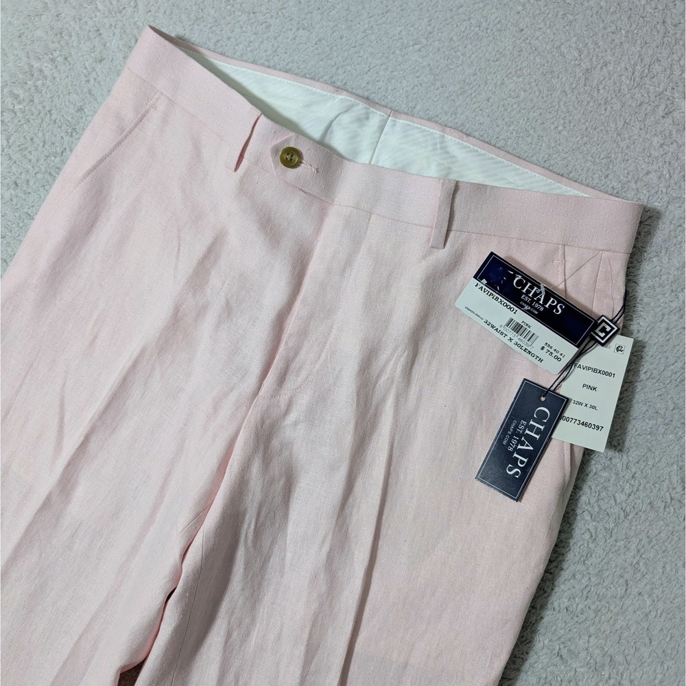 NEW! Chaps‎ Mens Pink Linen Rayon Dress Pants 32Wx30L Flat Front PAVIPIBX0001